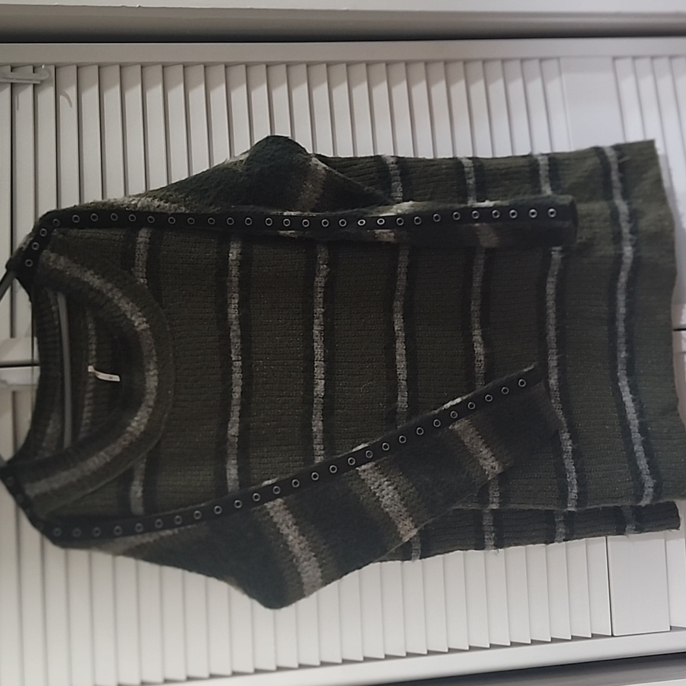 Free People oversized striped Tunic sweater med Green Gray Cozy